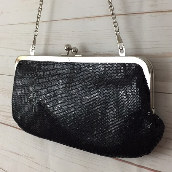 Aldo Black Sequined Handbag Clutch w/Chain strap - Picture 2 of 8